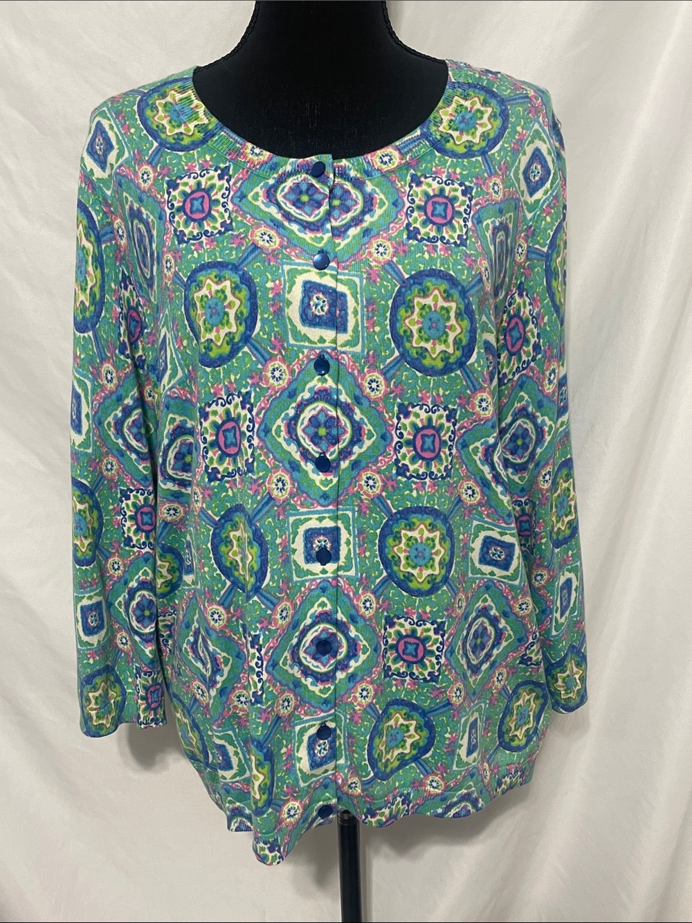 Talbot’s Women's Teal Green Patterned Button-Front Cardigan NWT. Size XL.